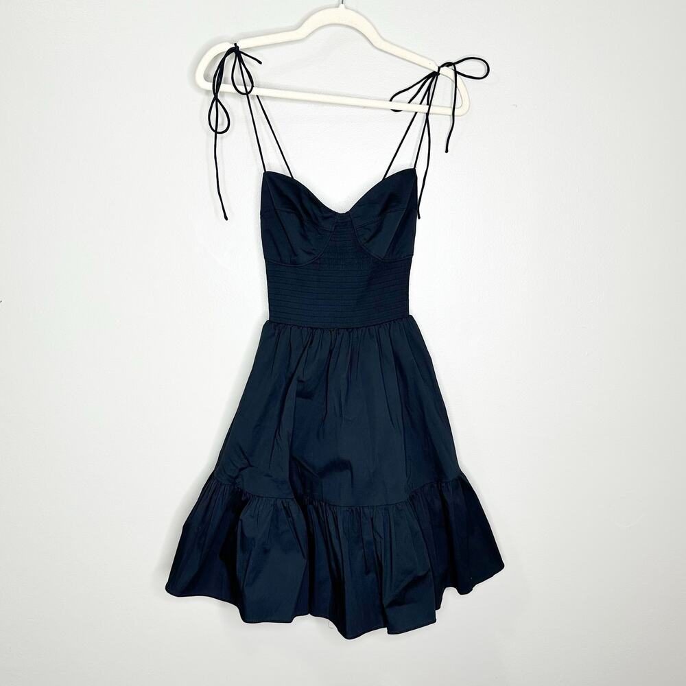 Staud Womens Landry Mini Dress Smocked Sleeveless Tiered Black Size XL NEW - Picture 2 of 8